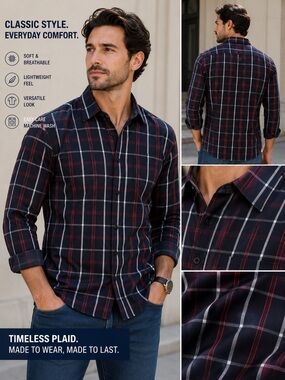 Wrangler Men's Navy, Red & White Plaid Button-Down Shirt sz Large